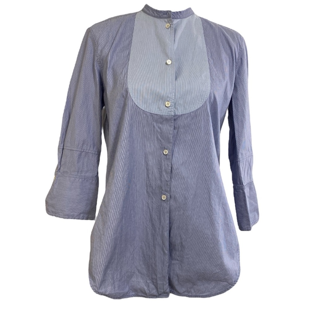 Helmut‎ Lang Poplin Top Womens Blue Pin-Striped Size M